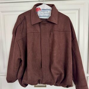Brown Faux Suede oversized Bomber Jacket